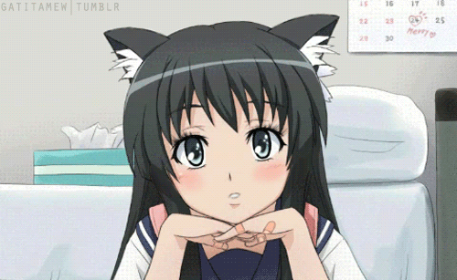 Garota feliz anime neko com orelhas de gato fofas.